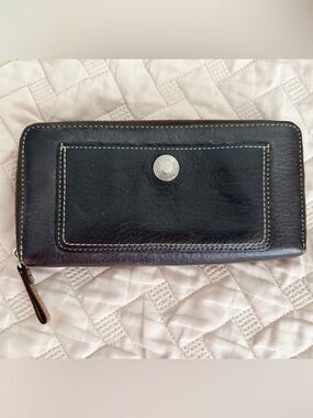Coach Brown Leather Zip Around Wallet with Contrast Stitching